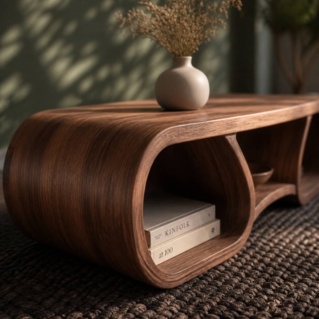 Irving Curved Solid Wood Coffee Table For Living Room
