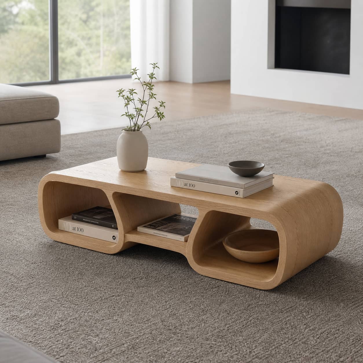 Irving Curved Solid Wood Coffee Table For Living Room
