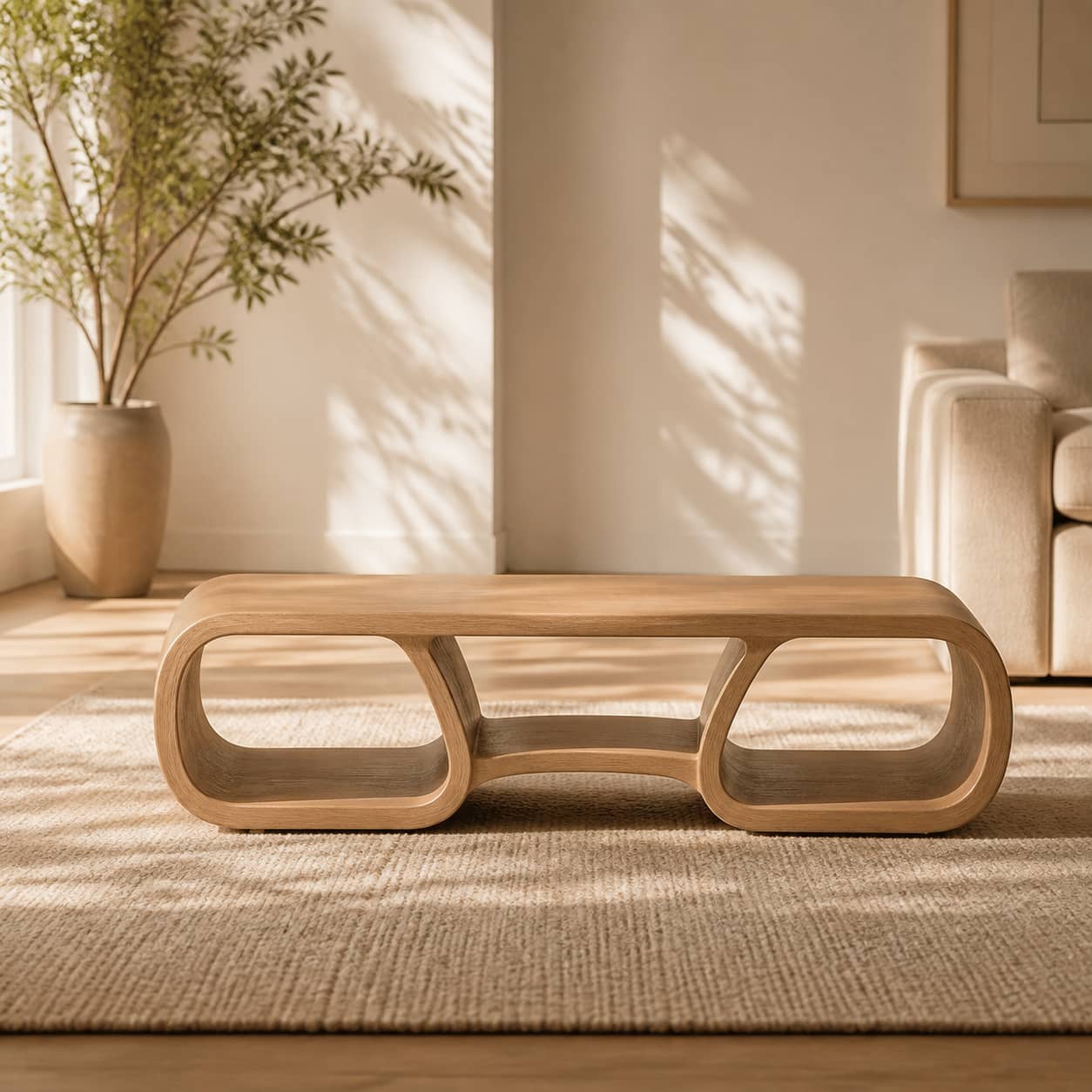Irving Curved Solid Wood Coffee Table For Living Room