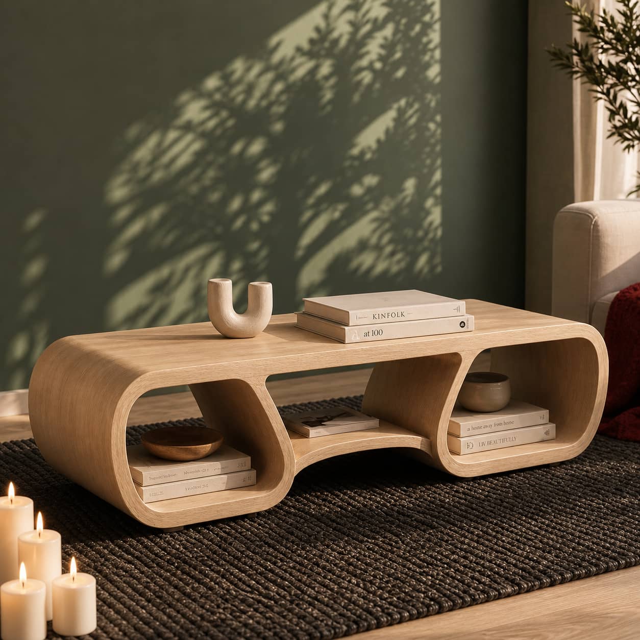 Irving Curved Solid Wood Coffee Table For Living Room