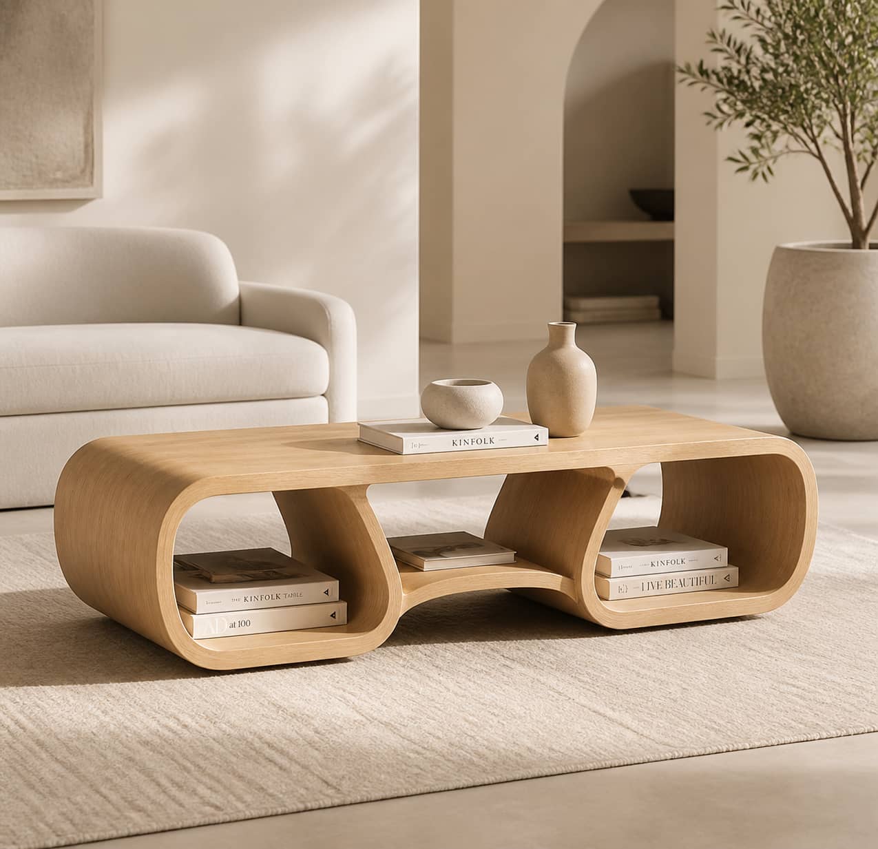 Irving Curved Solid Wood Coffee Table For Living Room