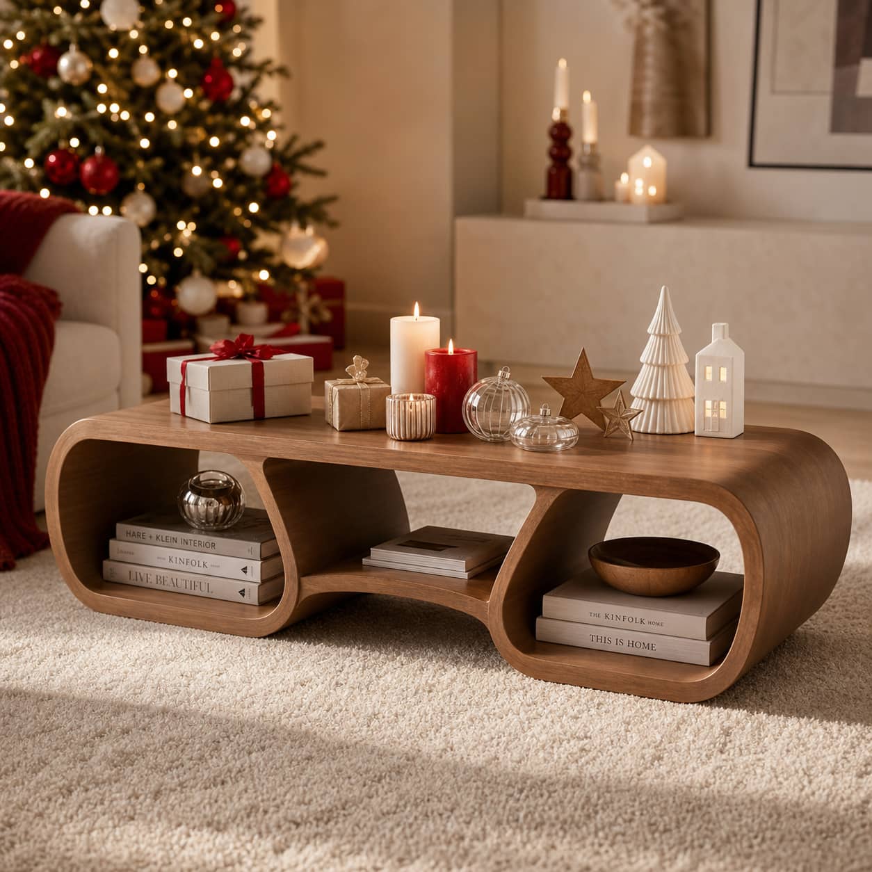 Irving Curved Solid Wood Coffee Table For Living Room