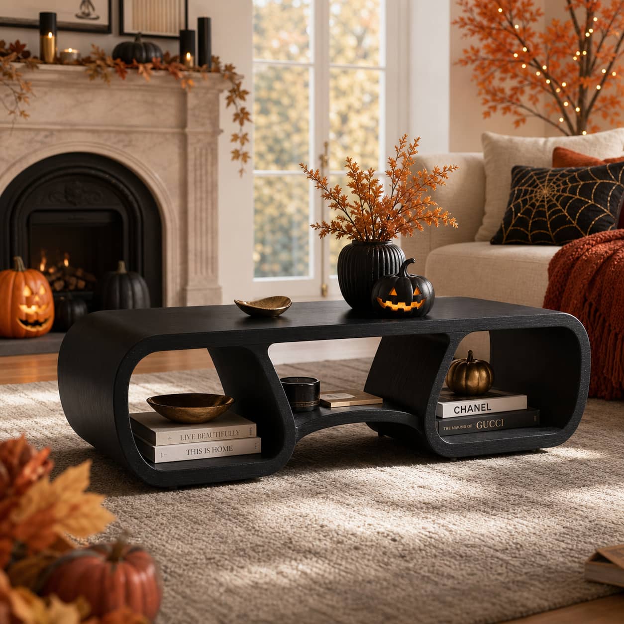 Irving Curved Solid Wood Coffee Table For Living Room