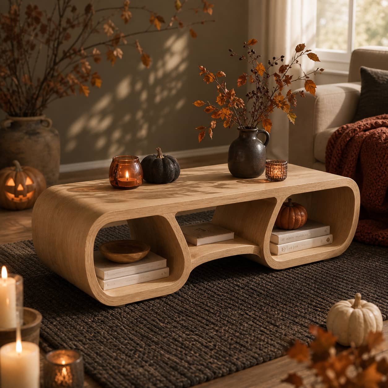 Irving Curved Solid Wood Coffee Table For Living Room