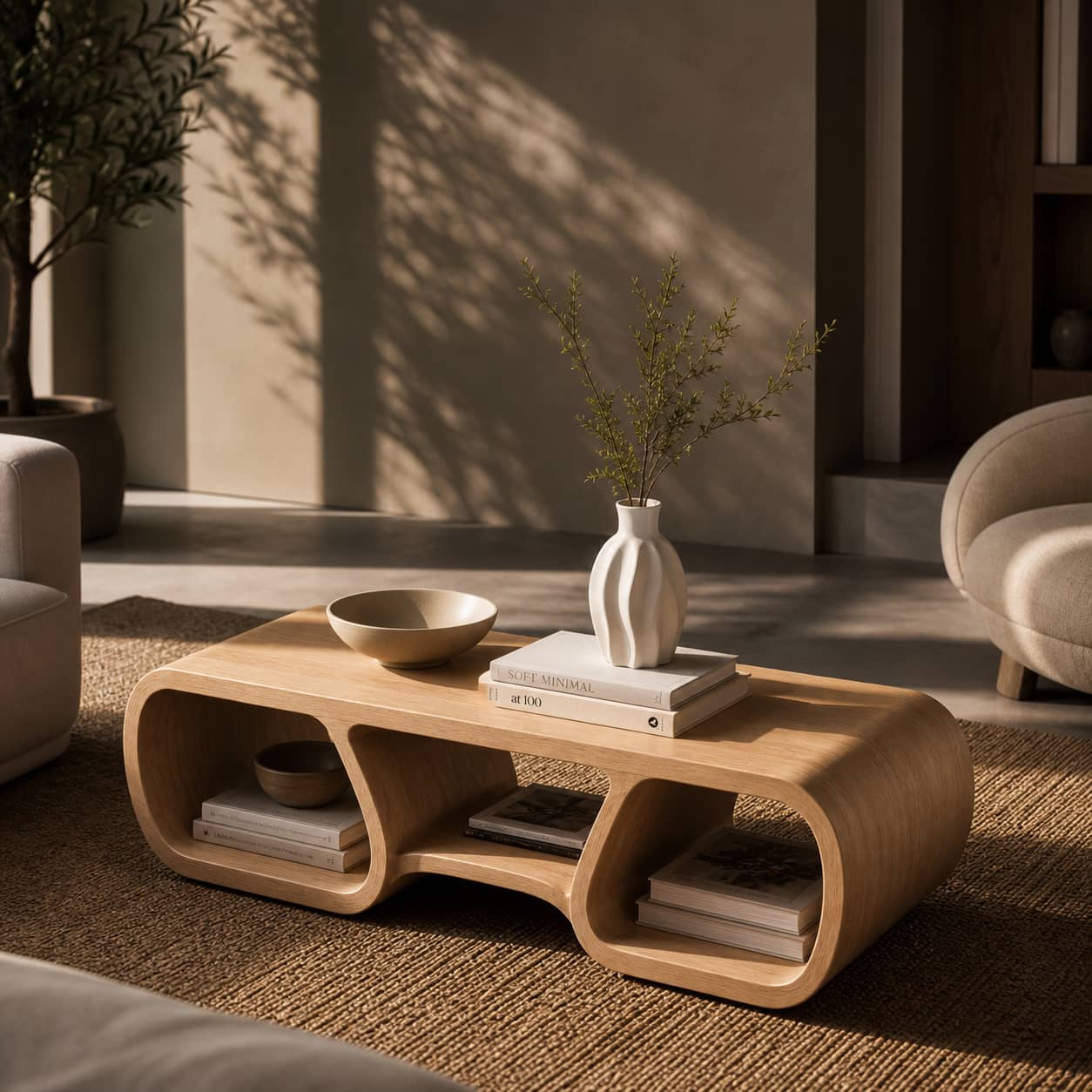 Irving Curved Solid Wood Coffee Table For Living Room