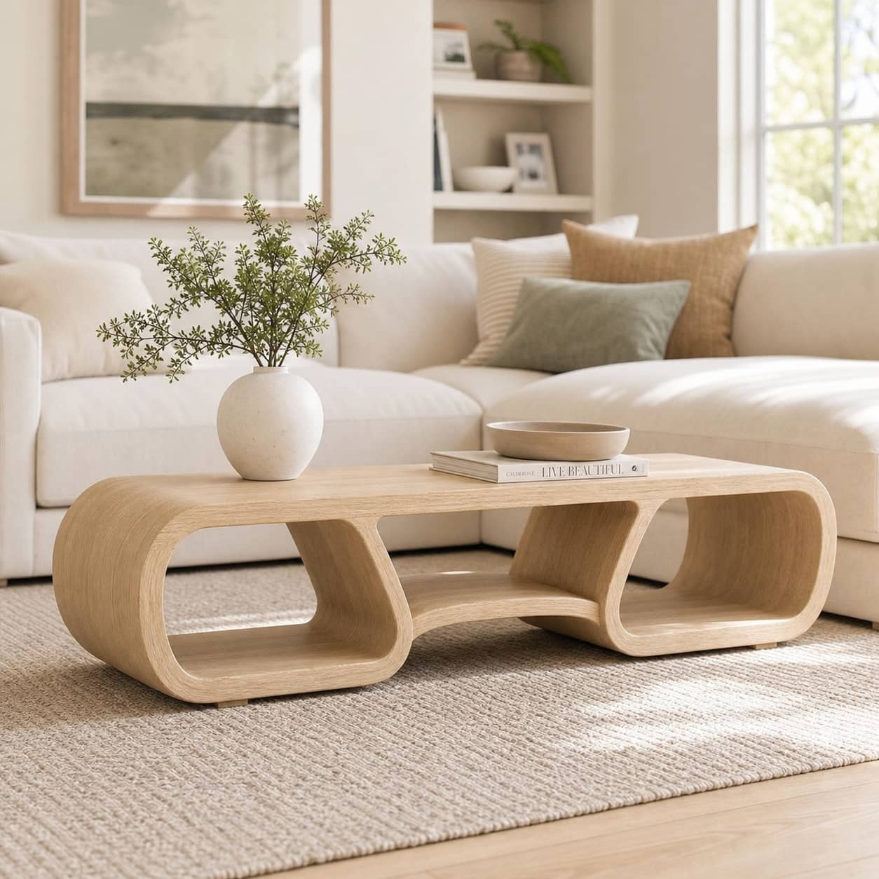 Irving Curved Solid Wood Coffee Table For Living Room