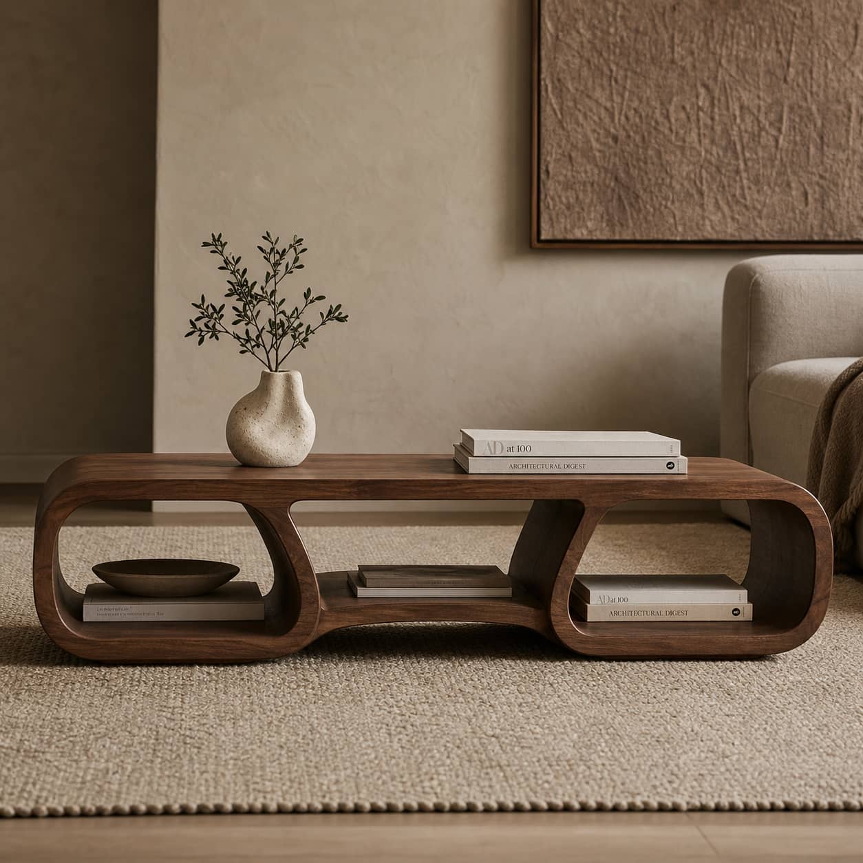 Irving Curved Solid Wood Coffee Table For Living Room