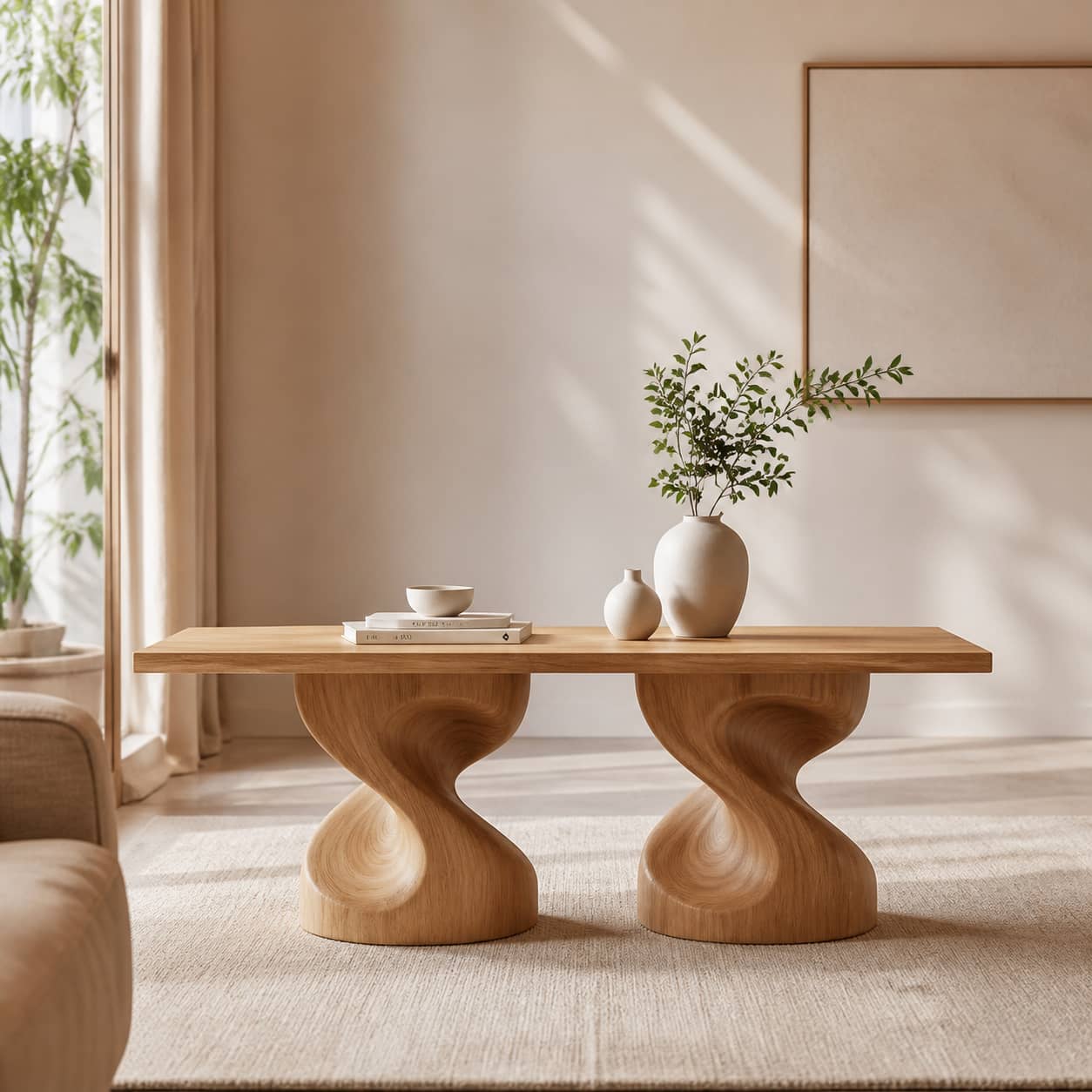Jaron Contoured Solid Wood Coffee Table For Living Room