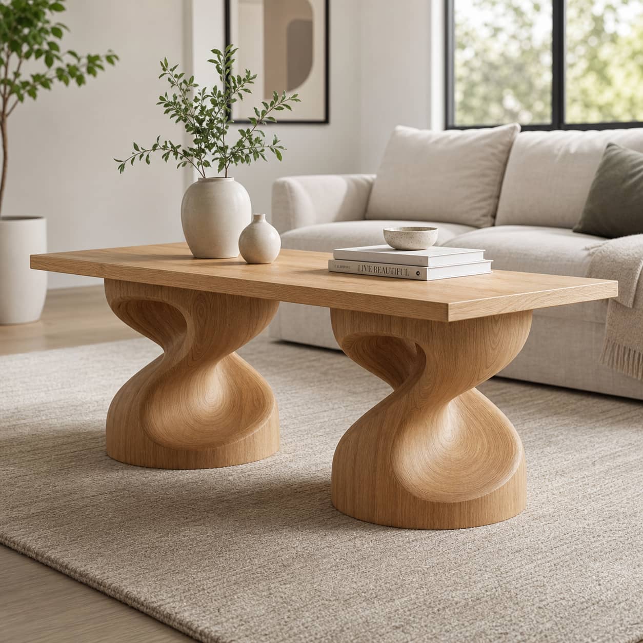Jaron Contoured Solid Wood Coffee Table For Living Room