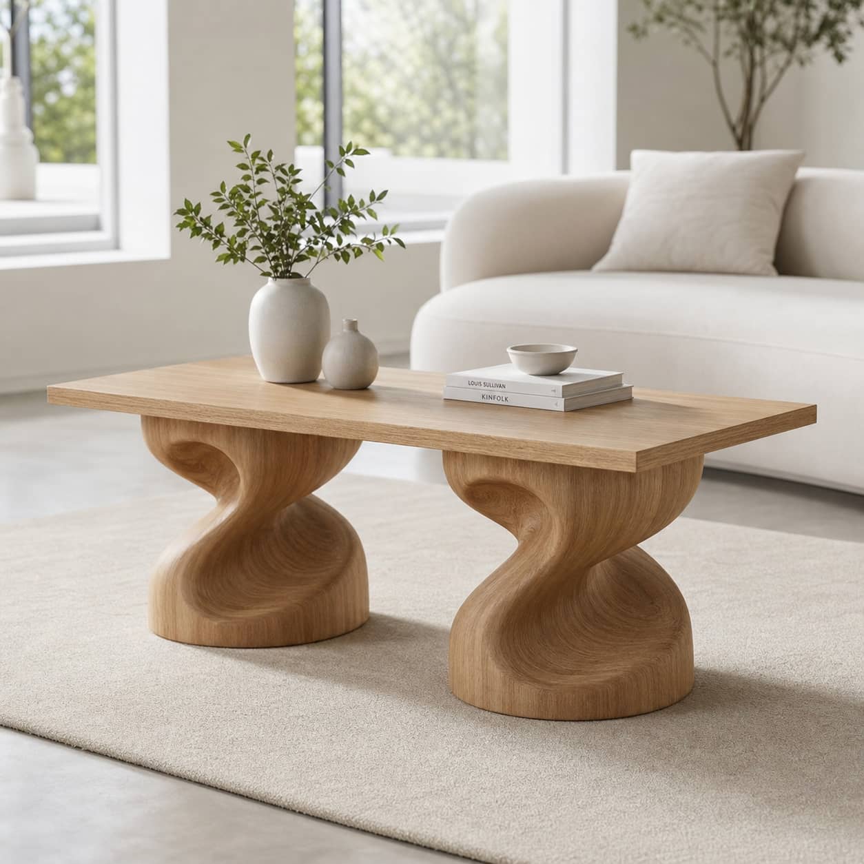 Jaron Contoured Solid Wood Coffee Table For Living Room