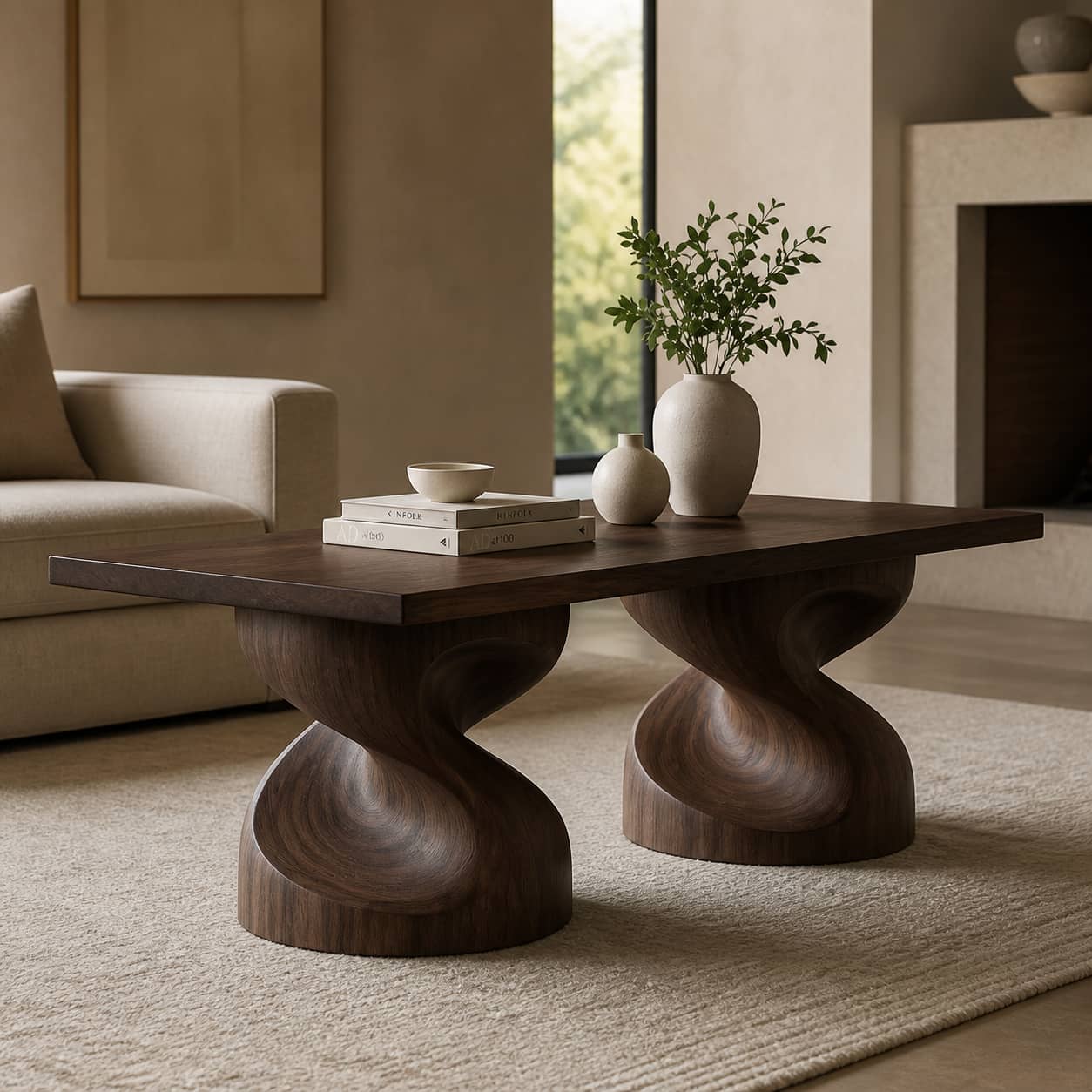 Jaron Contoured Solid Wood Coffee Table For Living Room