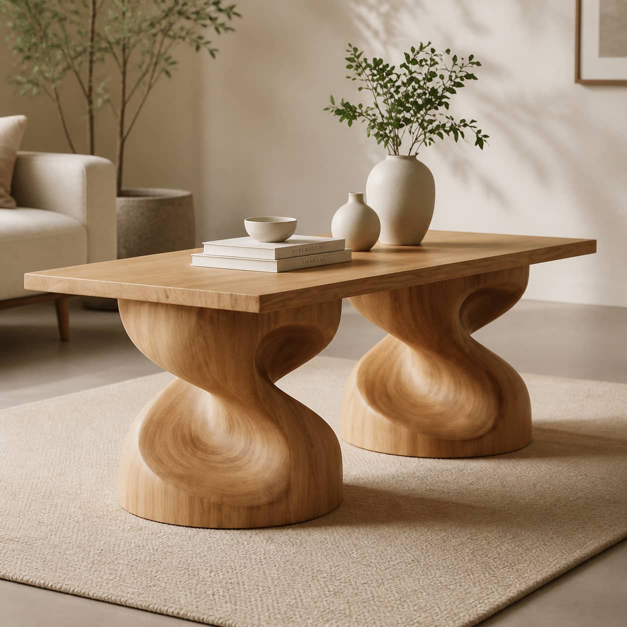 Jaron Contoured Solid Wood Coffee Table For Living Room