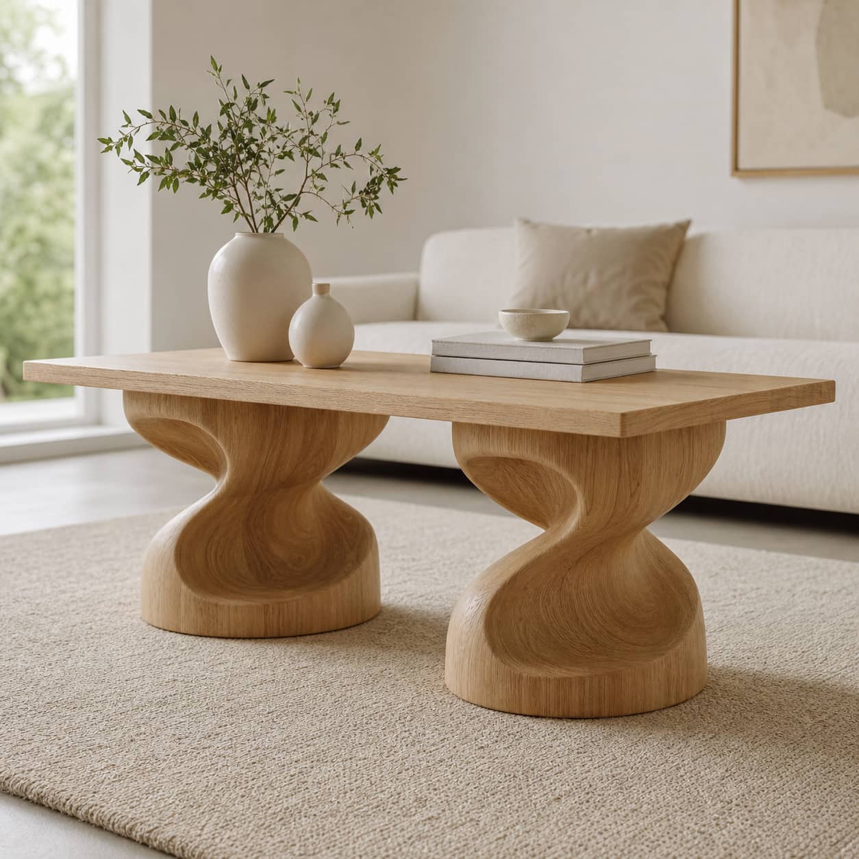 Jaron Contoured Solid Wood Coffee Table For Living Room