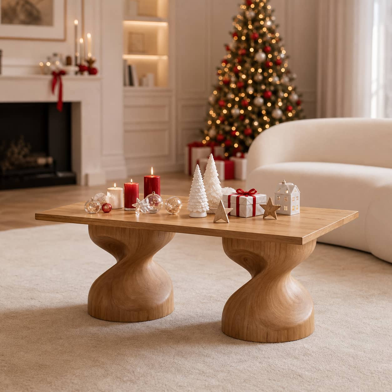 Jaron Contoured Solid Wood Coffee Table For Living Room