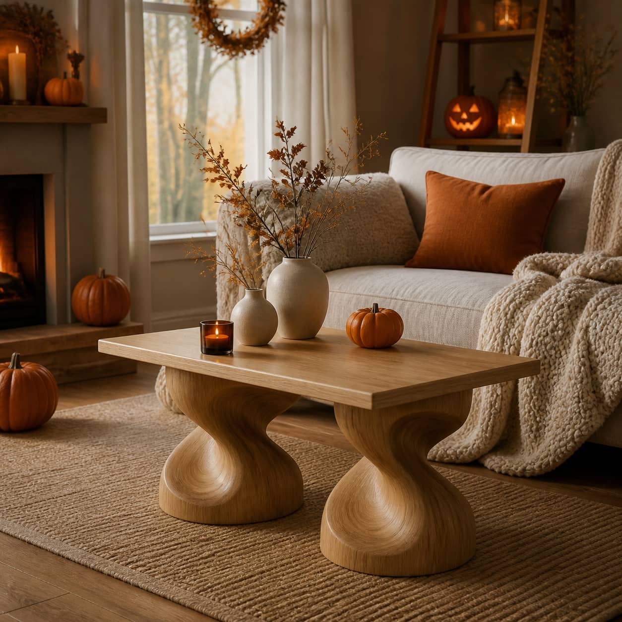 Jaron Contoured Solid Wood Coffee Table For Living Room