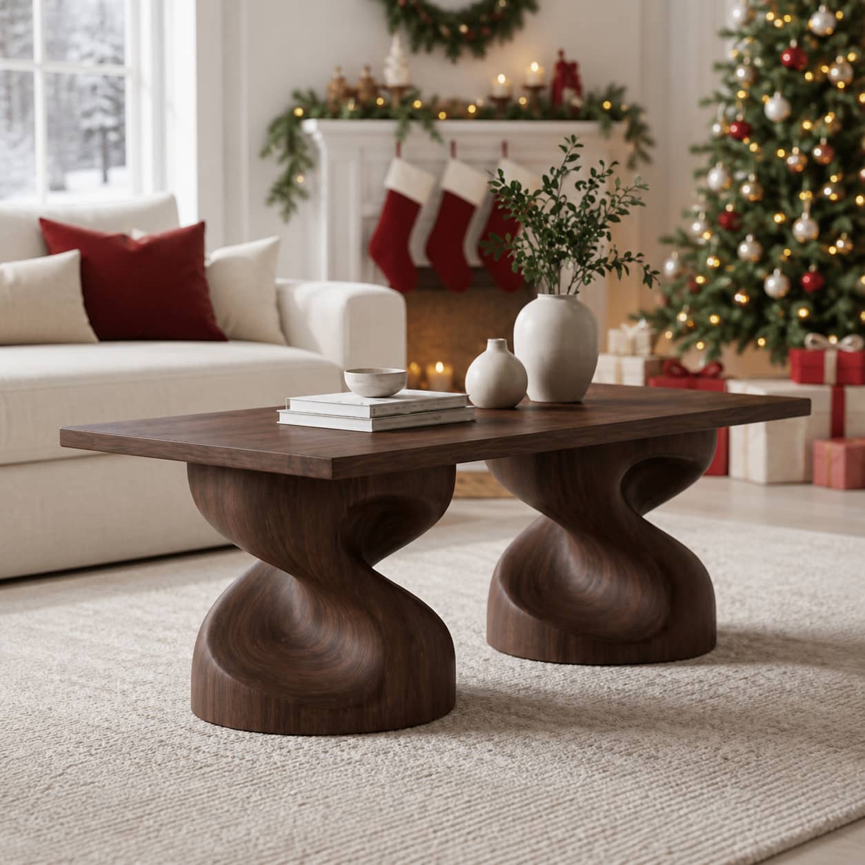 Jaron Contoured Solid Wood Coffee Table For Living Room