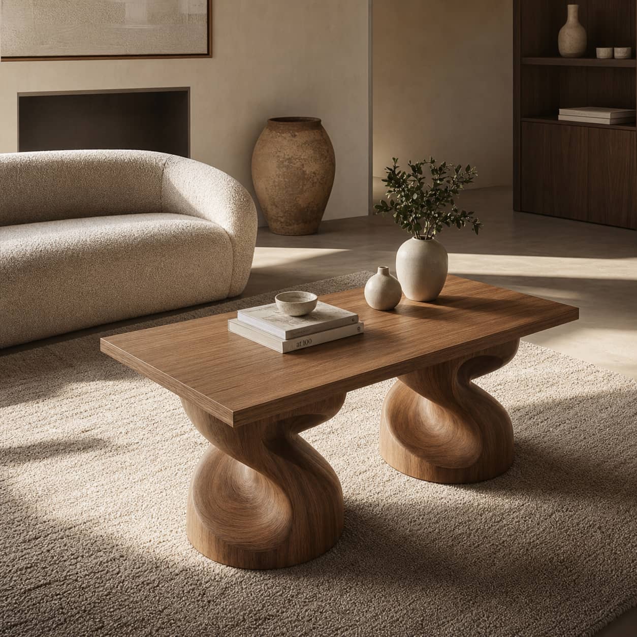 Jaron Contoured Solid Wood Coffee Table For Living Room