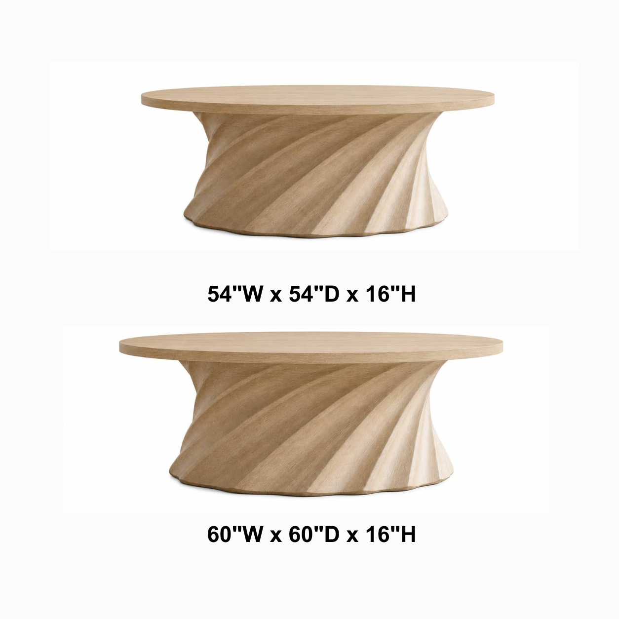Jovian Twisted-Fluted Base Solid Wood Coffee Table For Living Room