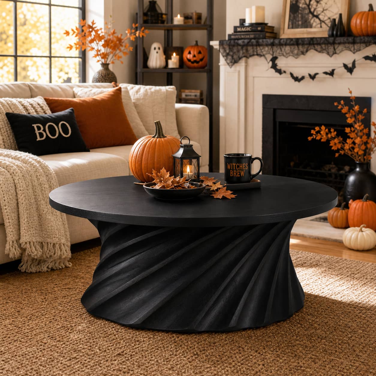 Jovian Twisted-Fluted Base Solid Wood Coffee Table For Living Room