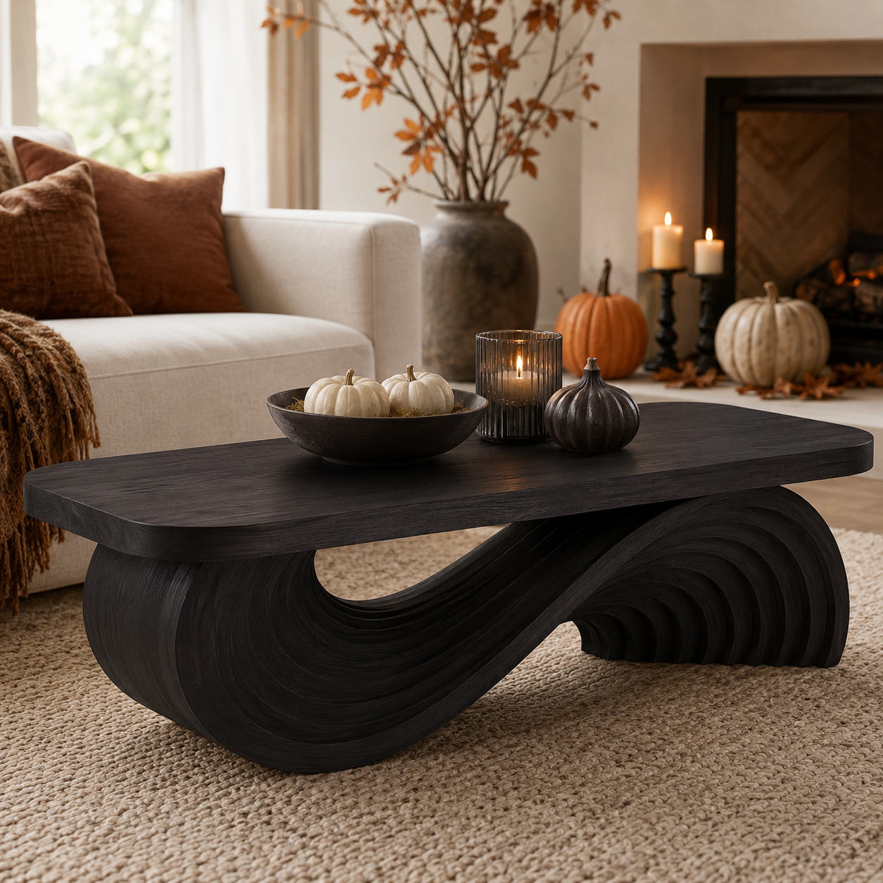 Cassaro Curved Solid Wood Coffee Table With Drawer For Living Room