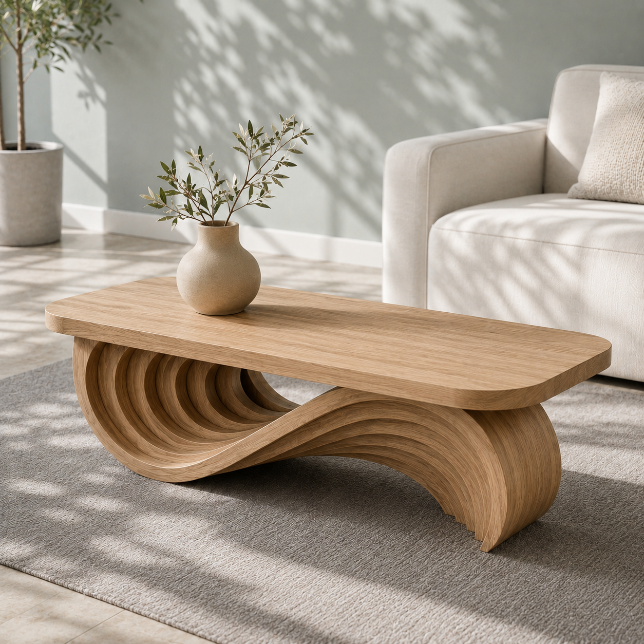 Cassaro Curved Solid Wood Coffee Table With Drawer For Living Room