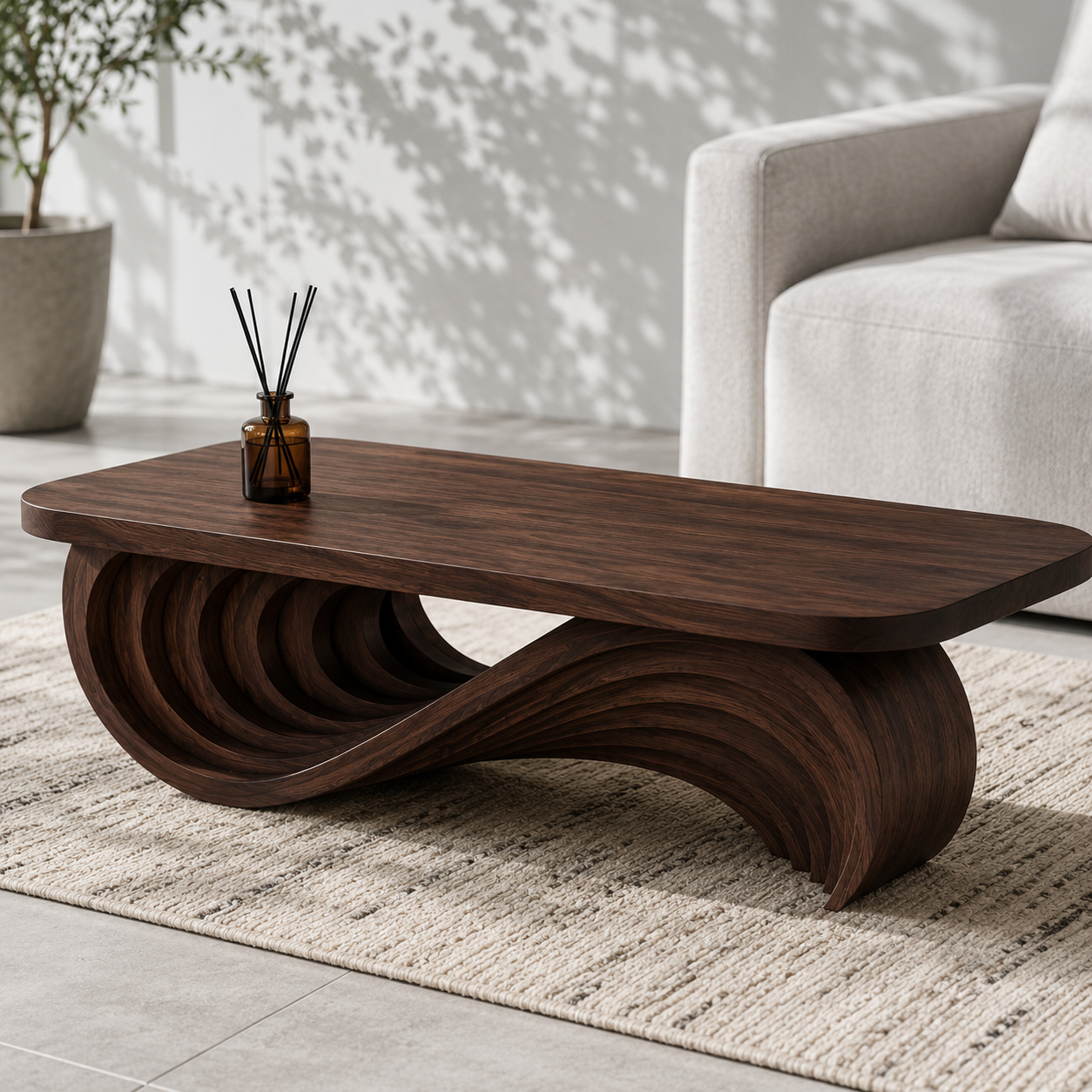 Cassaro Curved Solid Wood Coffee Table With Drawer For Living Room