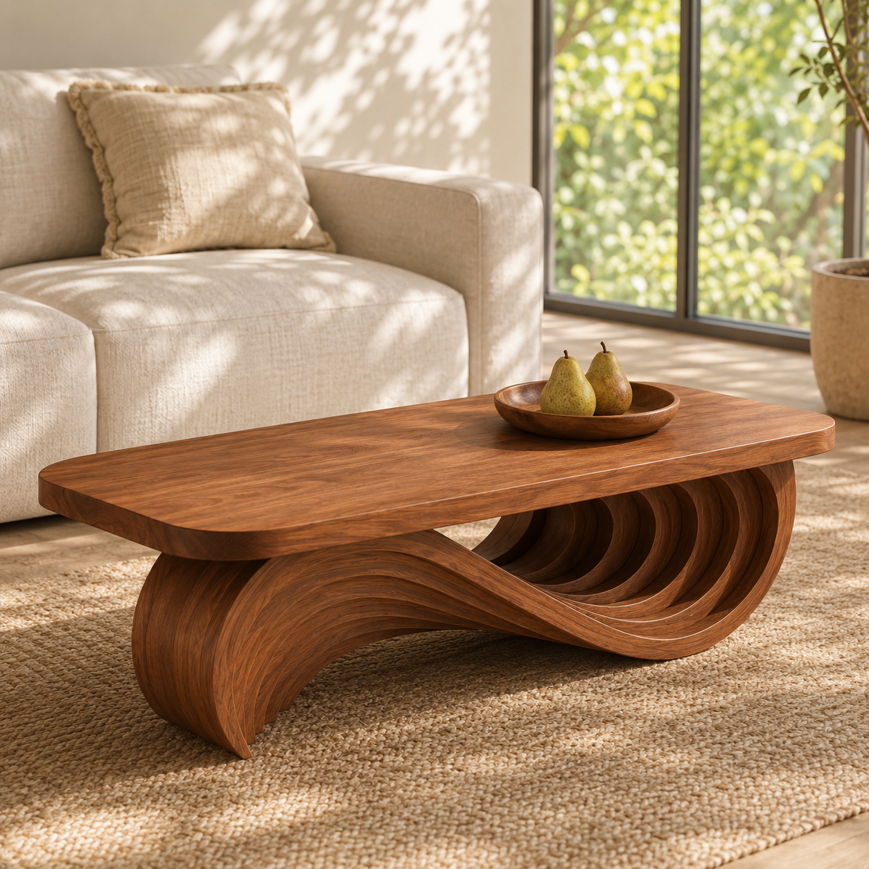 Cassaro Curved Solid Wood Coffee Table With Drawer For Living Room