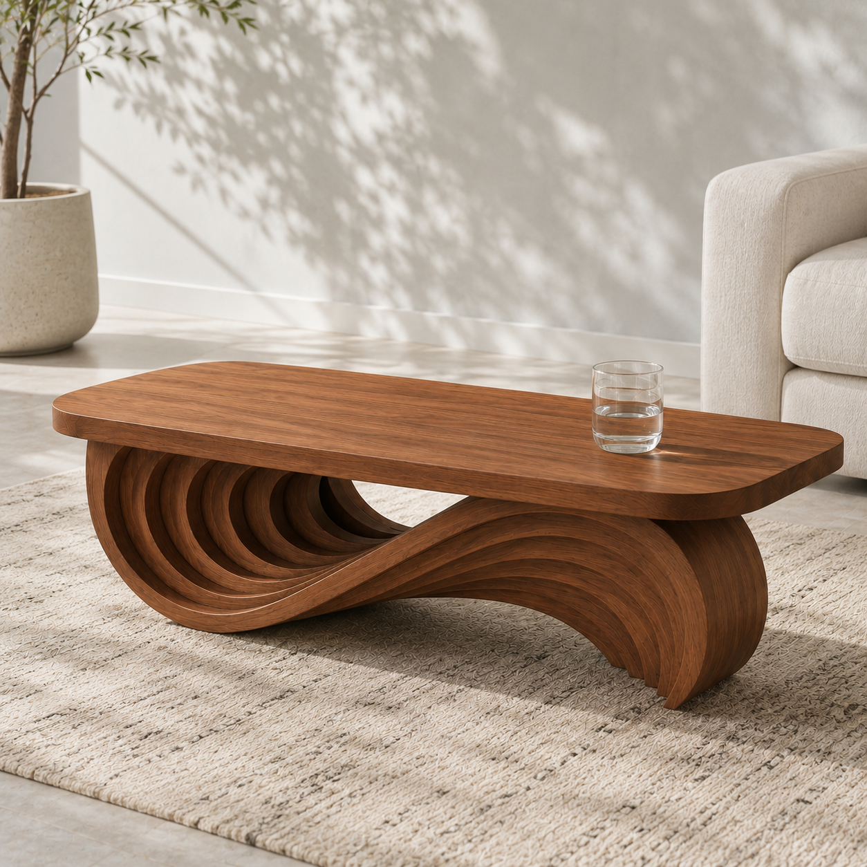 Cassaro Curved Solid Wood Coffee Table With Drawer For Living Room