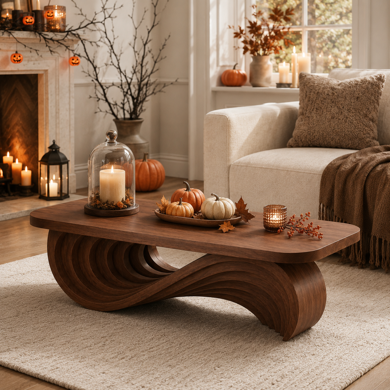 Cassaro Curved Solid Wood Coffee Table With Drawer For Living Room