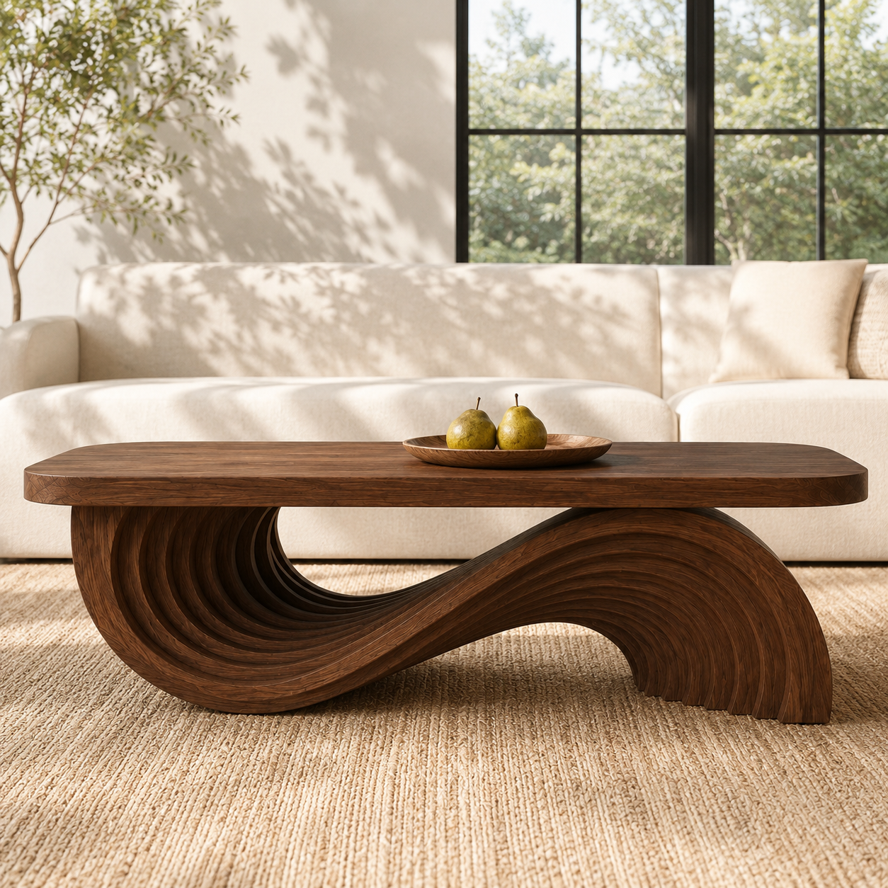 Cassaro Curved Solid Wood Coffee Table With Drawer For Living Room