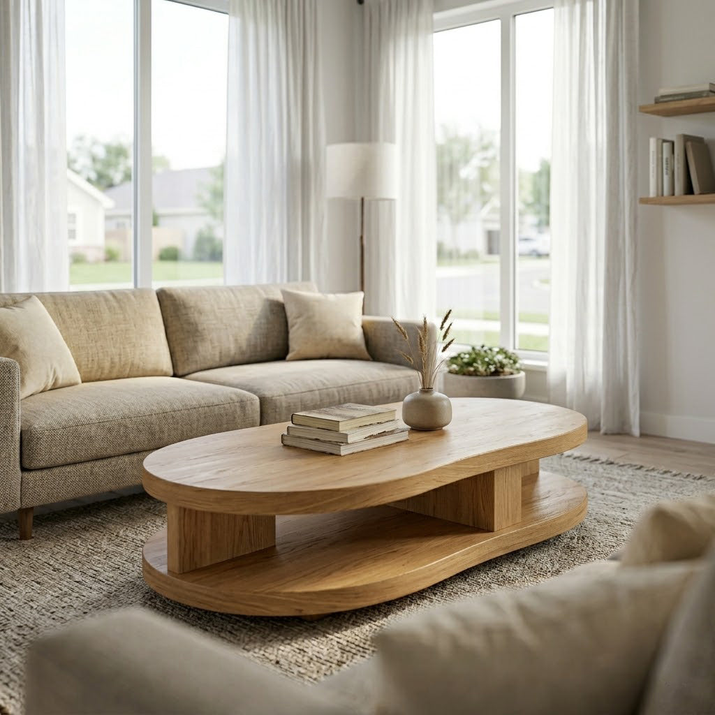 Kalo Tiered Oval Solid Wood Coffee Table
