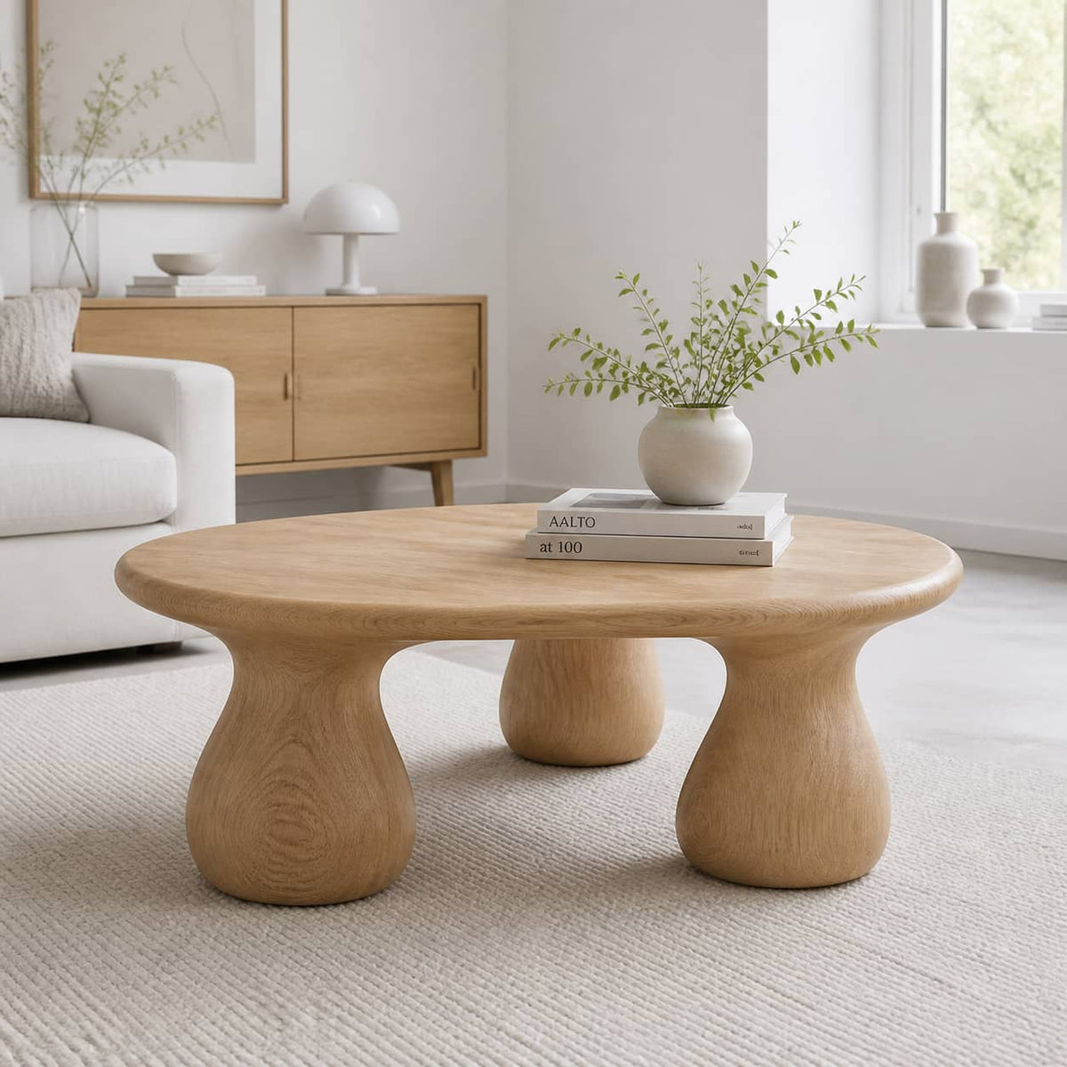 Kilden Pedestal Solid Wood Coffee Table For Living Room