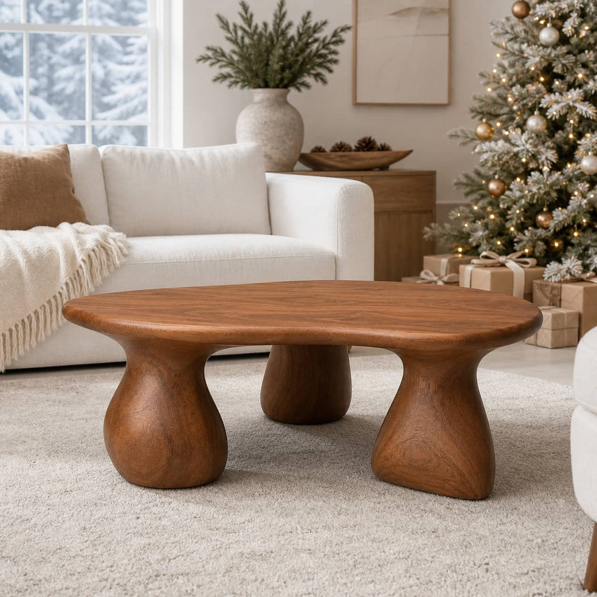 Kilden Pedestal Solid Wood Coffee Table For Living Room