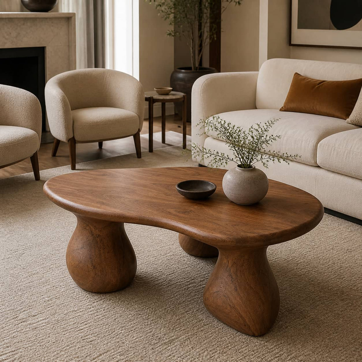Kilden Pedestal Solid Wood Coffee Table For Living Room