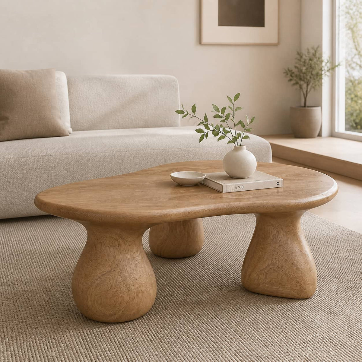 Kilden Pedestal Solid Wood Coffee Table For Living Room