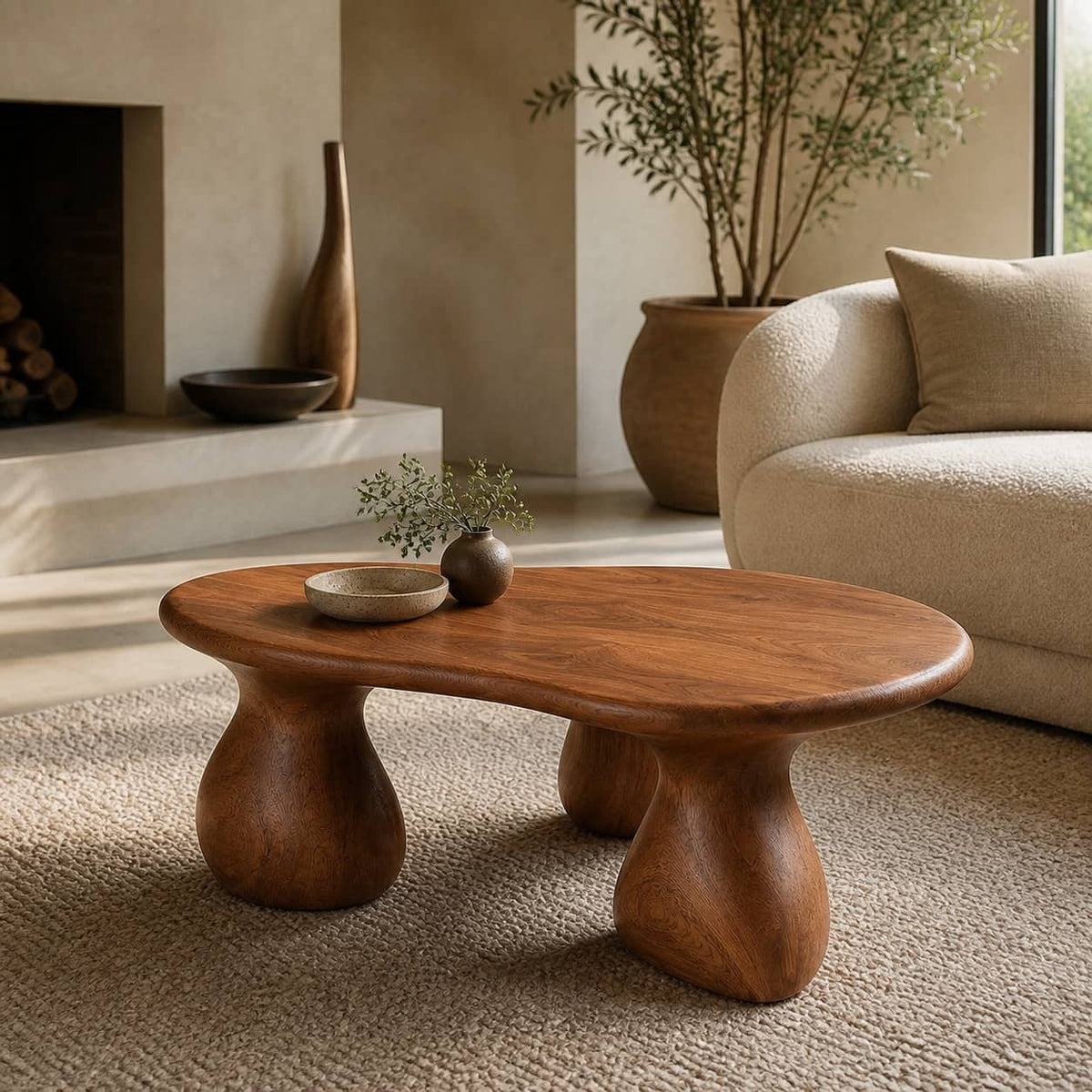 Kilden Pedestal Solid Wood Coffee Table For Living Room