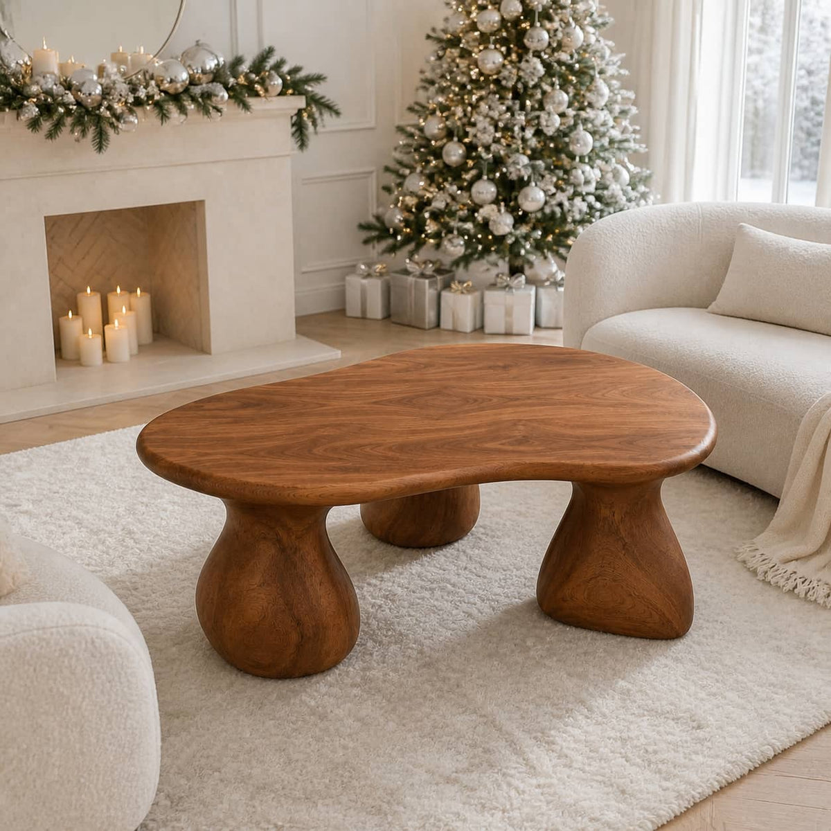 Kilden Pedestal Solid Wood Coffee Table For Living Room
