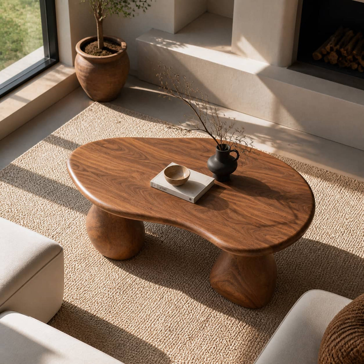 Kilden Pedestal Solid Wood Coffee Table For Living Room
