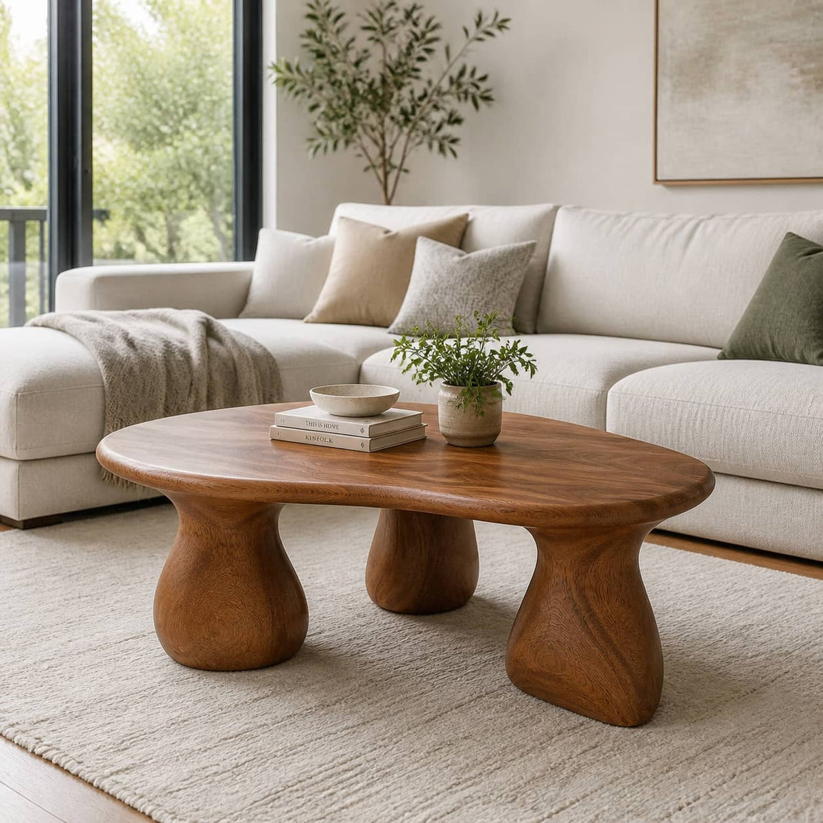 Kilden Pedestal Solid Wood Coffee Table For Living Room