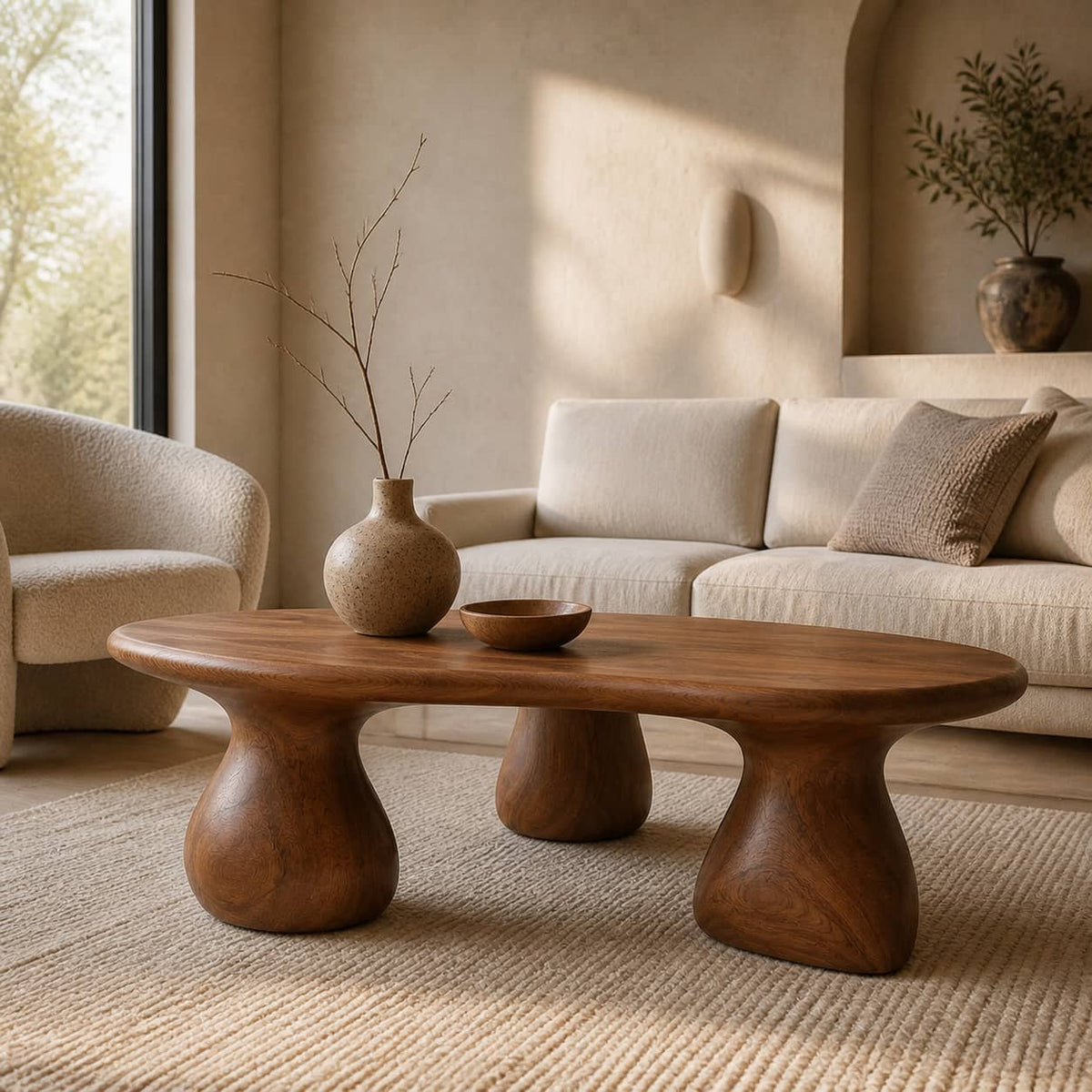 Kilden Pedestal Solid Wood Coffee Table For Living Room