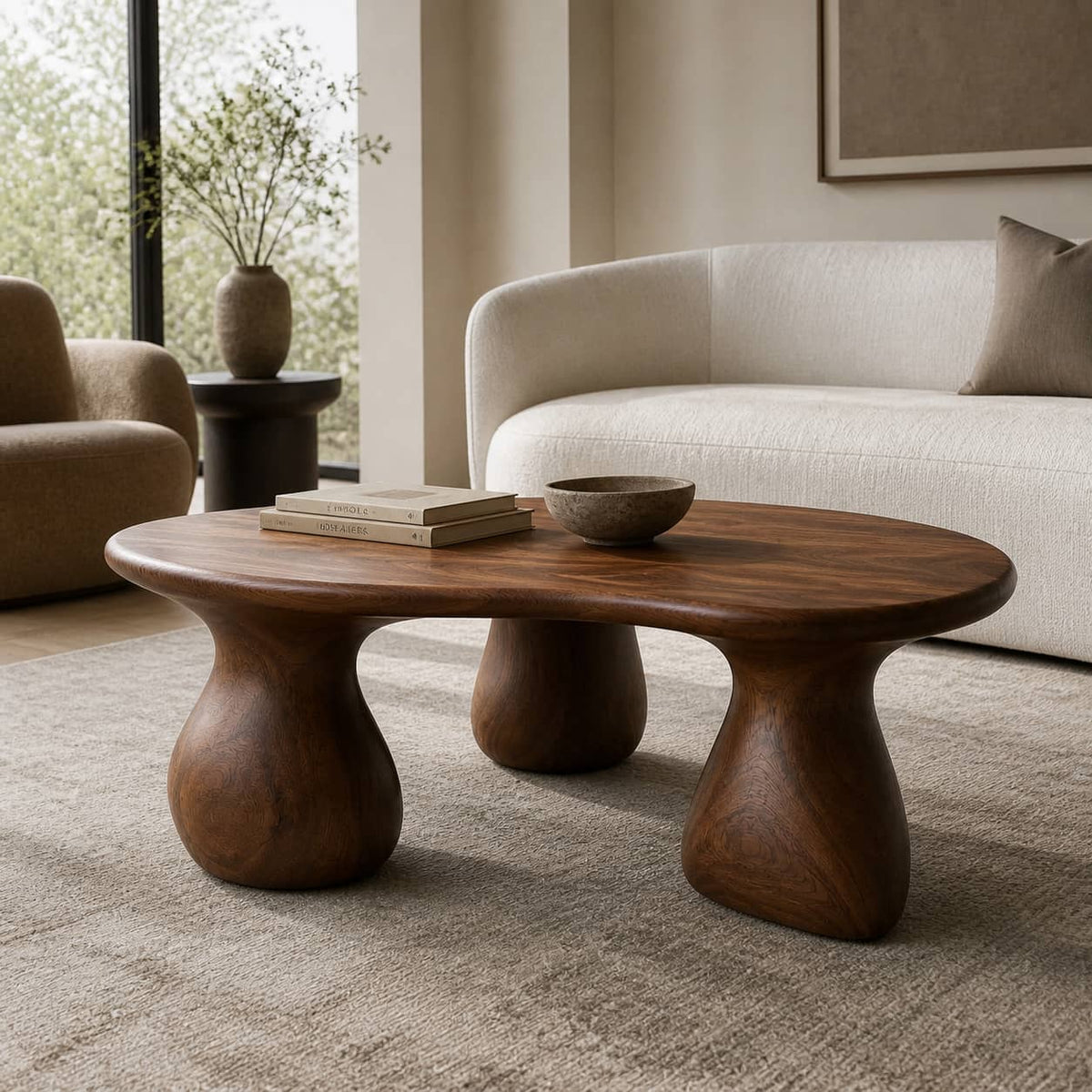 Kilden Pedestal Solid Wood Coffee Table For Living Room