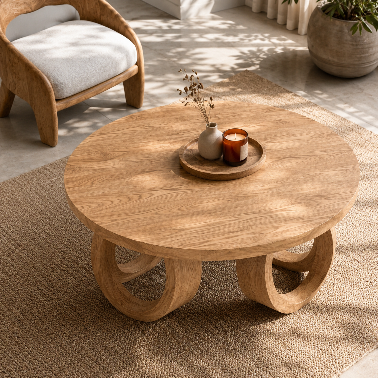 Kira Loop Solid Wood Coffee Table For Living Room