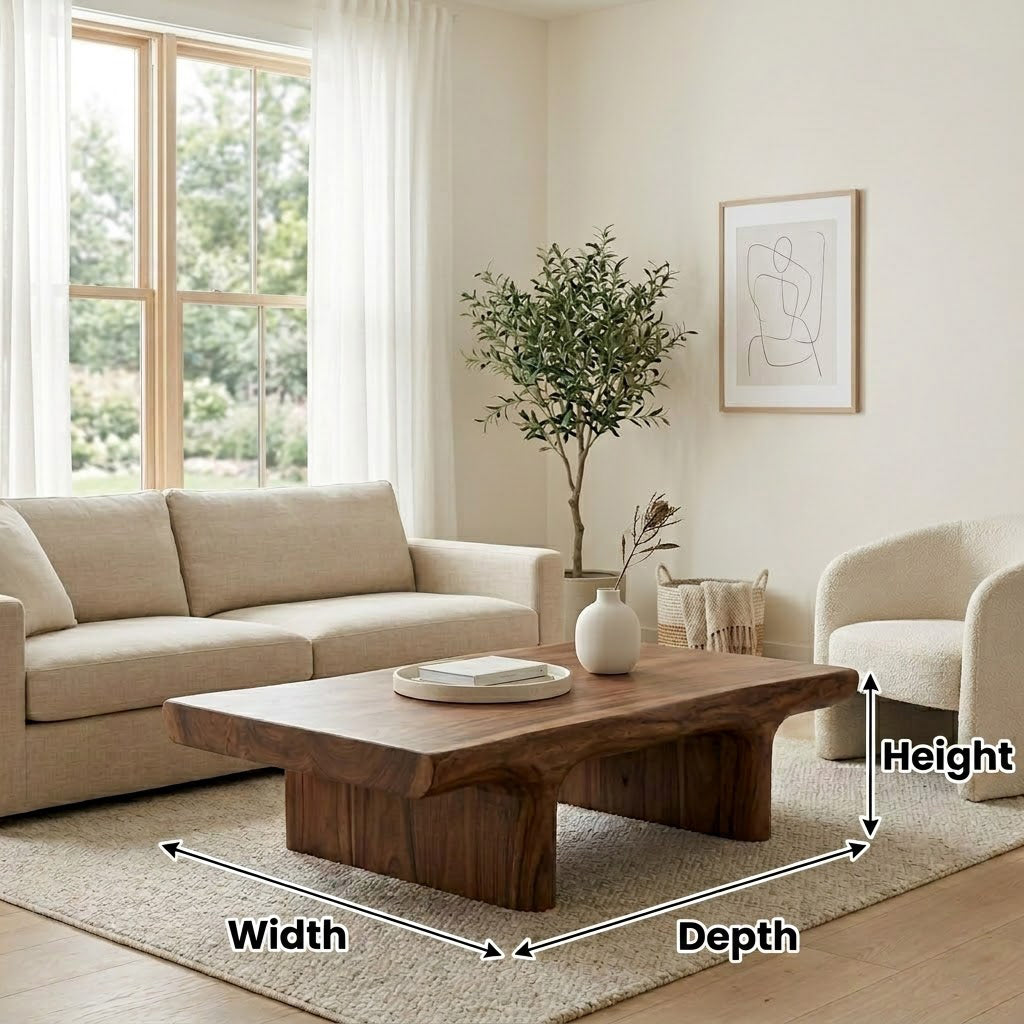 Koren Arched Monolith Solid Wood Coffee Table For Living Room