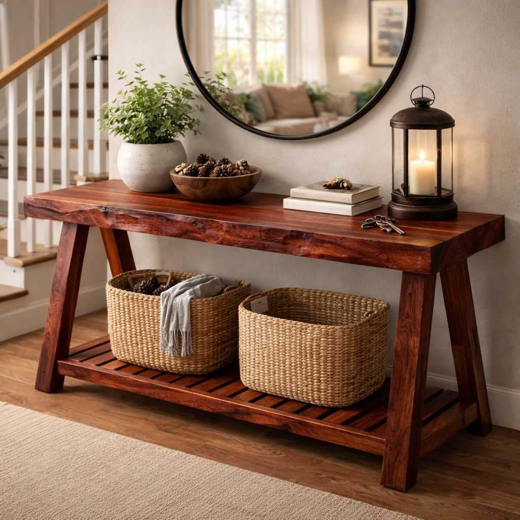 Rustora Live Edge Solid Wood Entryway Table For Living Room