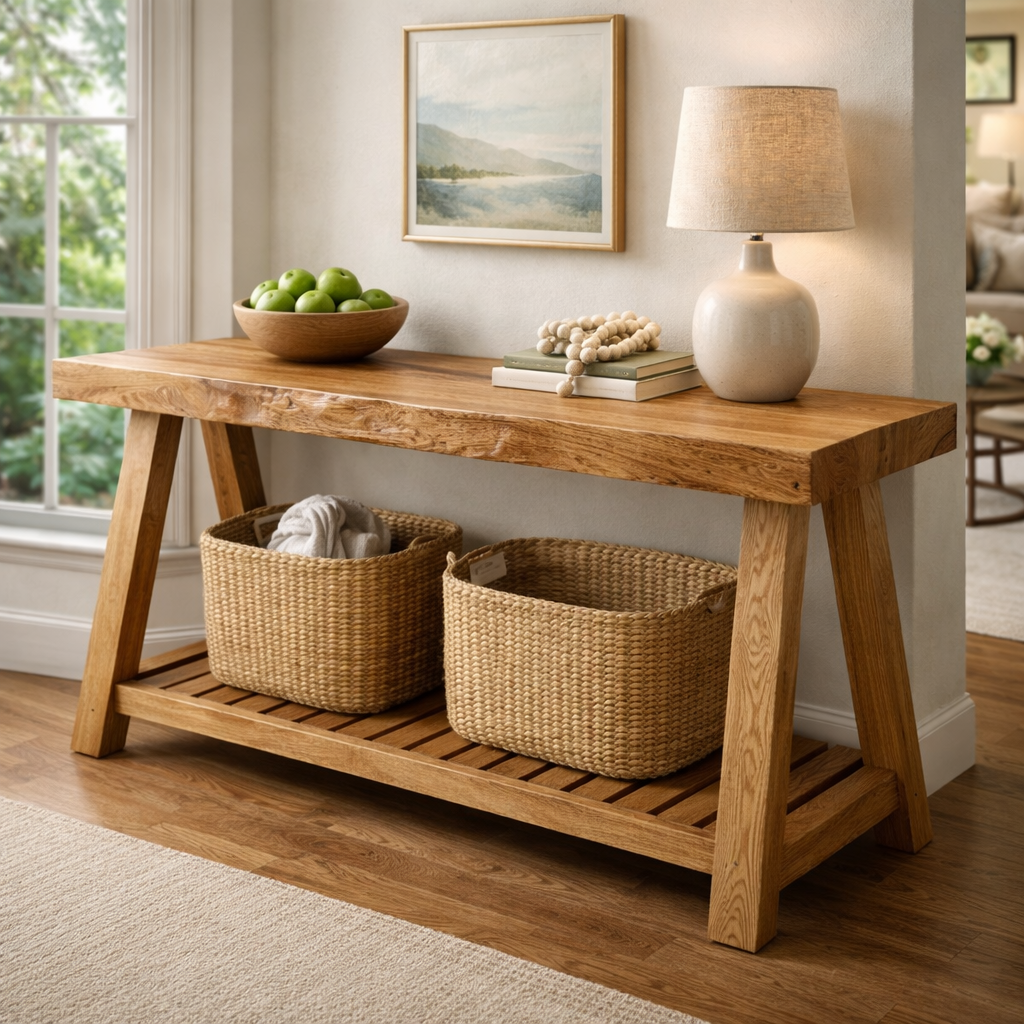 Rustora Live Edge Solid Wood Entryway Table For Living Room