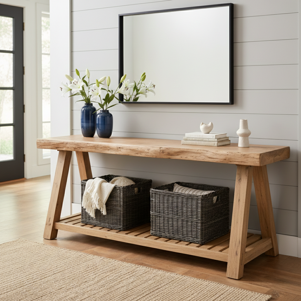 Rustora Live Edge Solid Wood Entryway Table For Living Room