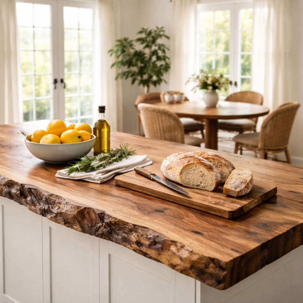 Live Edge Solid Wood Kitchen Tabletop For Dining Spaces