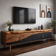 Live Edge TV Cabinet with Black and Wood Contrast