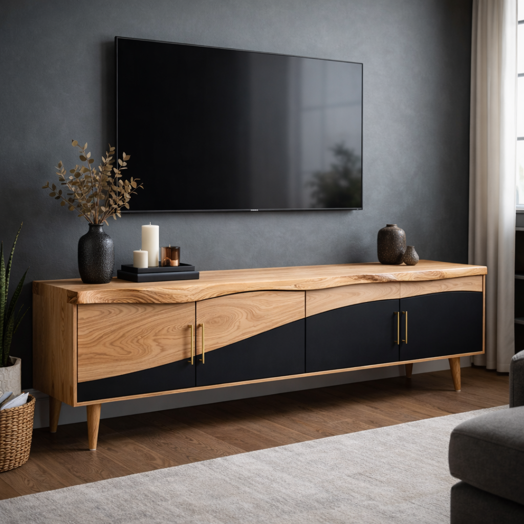 Live Edge TV Cabinet with Black and Wood Contrast
