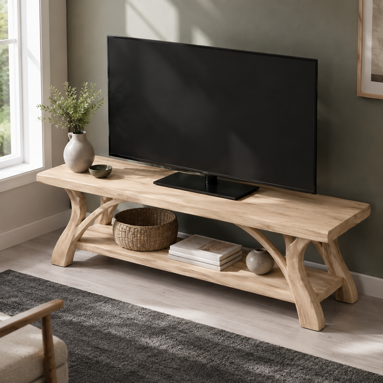 Edgevale Live Edge Solid Wood TV Stand For Living Room
